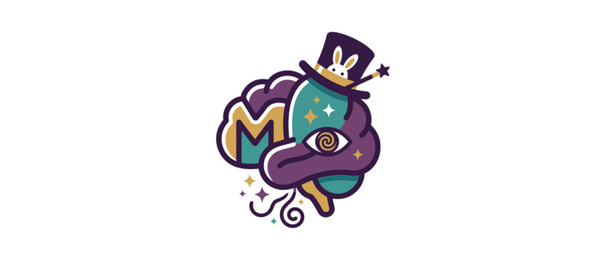 Abstract brain illustration with magician hat and rabbit logo