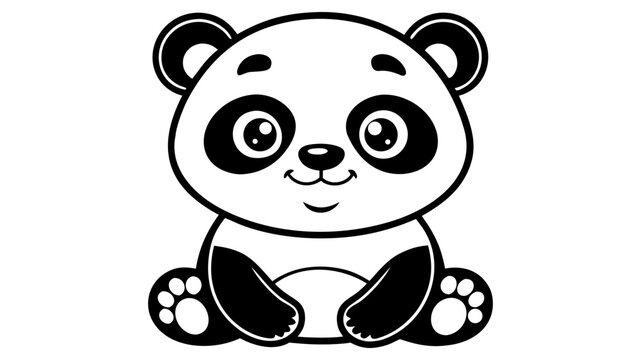 Friendly panda bear sitting in clean line art vector illustration for children educational activity sheet coloring page graphic design element isolated on transparency.