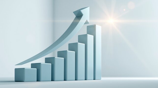 Growing business chart with arrow pointing up, showing financial success, market increase and economic development