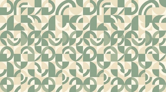 Abstract geometric pattern with green and beige modular shapes