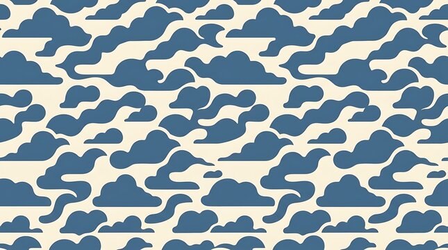 Minimalist blue cloud pattern in traditional asian style