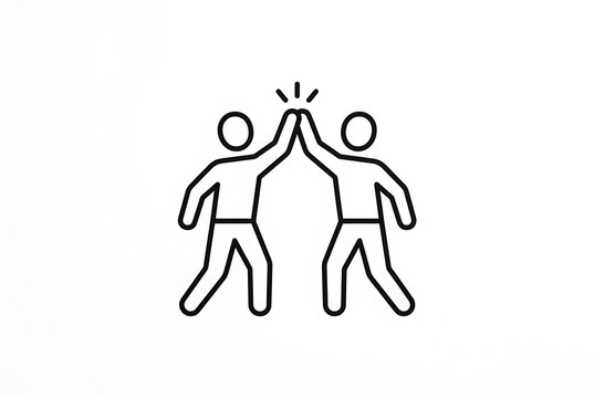 Successful teamwork icon featuring two people giving a high five, celebrating business achievement with a high five gesture, and showcasing friendship through a simple high five line art.