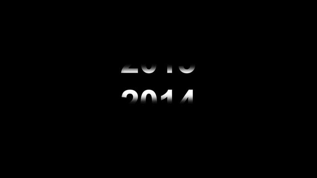 Dynamic scrolling progression timeline animation of 2018 to 2014 years. Scrolling Timeline 2014 Text Animation on Black Background. Vertical Progression from Past. white text color