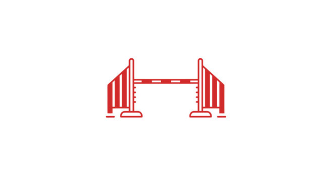 Red Bridge Icon Featuring Suspension Towers and Spanning Cables.