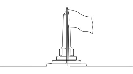 Obraz premium Continuous One Line Drawing of a National Monument Obelisk and Waving Flag
