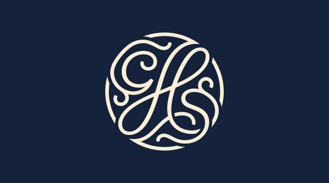 Decorative circular monogram featuring intertwining letters H and S.