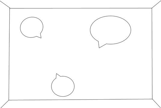 Speech bubble frame line art illustration, blank dialogue box copy space background for message or communication template