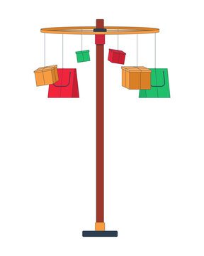 Traditional Indonesian hanging gift game 2D cartoon clip art. Panjat pinang pole. Independence Day celebration. Prize boxes suspended isolated flat vector element on white. Spot illustration