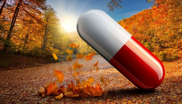 Giant Pill Releases A Cascade Of Autumn Leaves In A Sun Dappled Forest