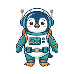 Obraz premium Cute cartoon astronaut penguin in space suit, isolated on white background.