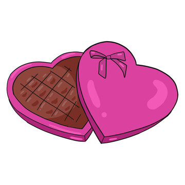 Chocolate Heart Box for Valentine's Day Flat Illustration PNG Isolated on Transparent Background
