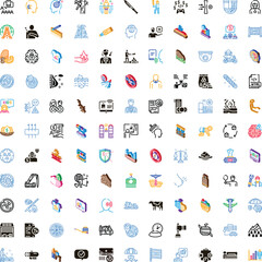 Fototapeta premium Diverse collection of icons illustrating a wide range of subjects, including economy, health, technology, security, environment, and human activity on white background