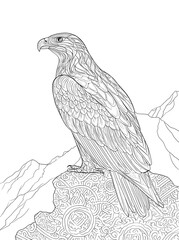 Fototapeta premium Eagle On The Rock Mandala Animal Coloring Page Vector