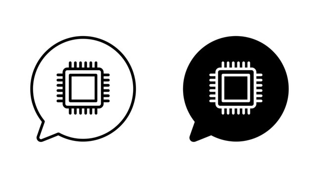Ai chatbot icon set microchip in speech bubble line and solid styles for tech communication
