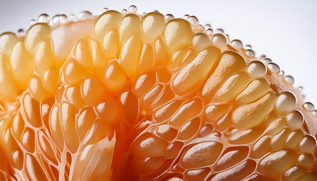 Pomelo Fruit Juicy Vesicles Background Pomelo Fruit Macro Photography Vesicle Juice Sacs Citrus Carpels On White Shining Through