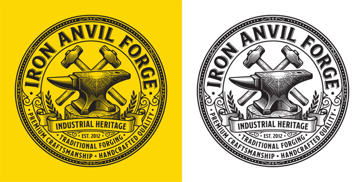 Iron Anvil Forge Industrial Heritage Vintage Emblem Vector