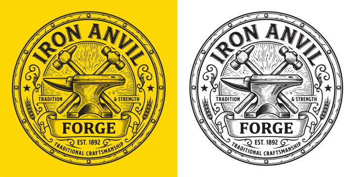 Iron Anvil Forge Tradition And Strength Vintage Stamp Vector