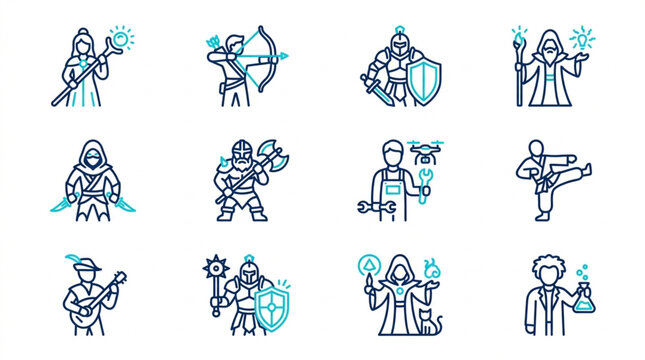 Fantasy Characters and Professions Icon Set.