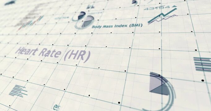 Health heart and body wellness charts and graphs colorful diagram on paper 3d concept animation