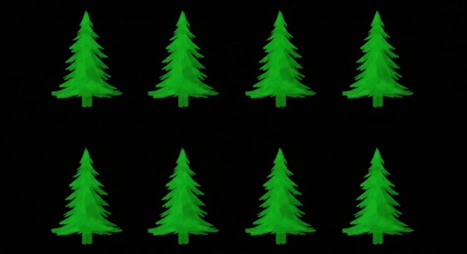 Pattern of green pine trees on a black background