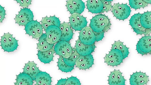 Cartoon Green Germs and Bacteria Falling on White Background