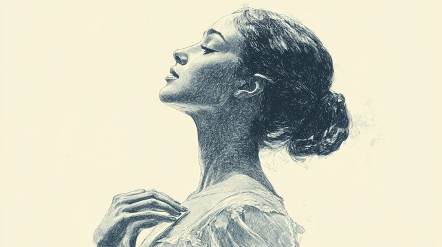 Elegant woman in profile, contemplative pose