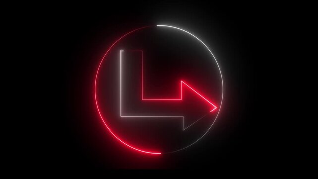 Glowing neon line icon and right arrow isolated on transparent background. road signal information position sign symbol on black background. 4k animation. 