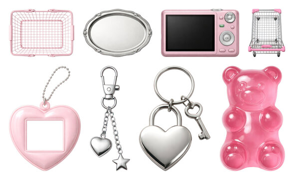 PNG Pink and silver accessories collection on transparent background