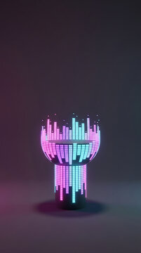 Abstract circular music equalizer podium with neon glowing lights