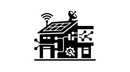 Obraz premium Smart Home Technology Icon with Solar Panels and Connectivity.