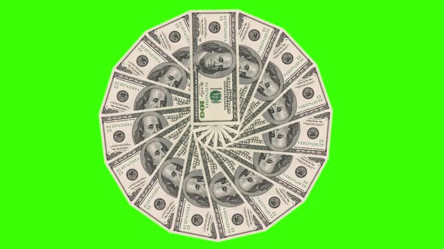 Rotating circle of united states dollar bills motion graphic animation