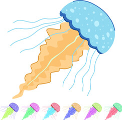 sting jellyfish cartoon. venom ocean, marine plankton, transparent tentacles sting jellyfish sign vector