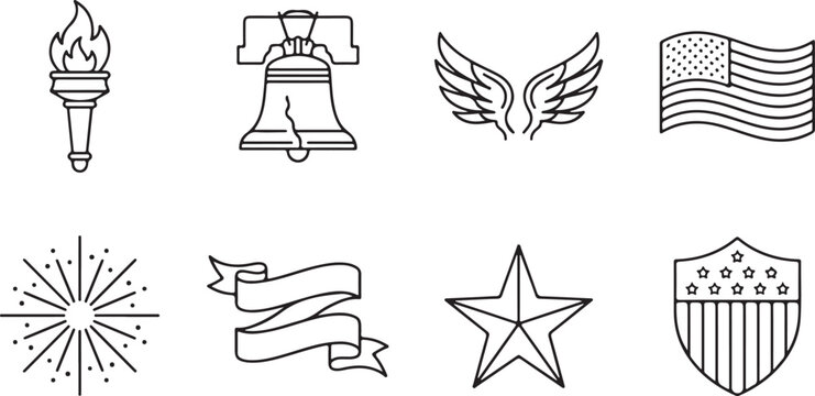 Honoring heroes veterans day patriotic symbols collection torch liberty bell and american flag