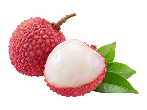 Fresh Lychee Fruit with Peeled Half Isolated on Transparent Background