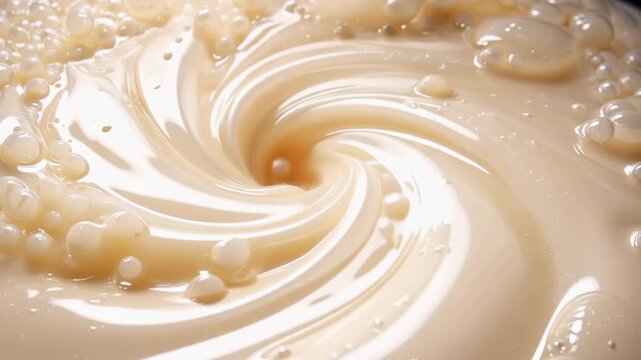 Creamy cosmetic lotion with swirling texture and moisturizing pearls in luxurious skincare background