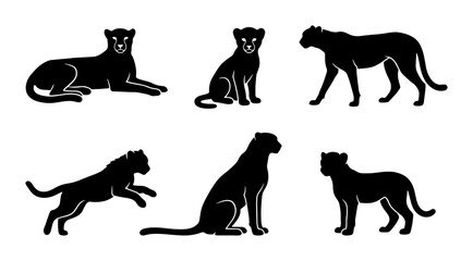 Black Panther Silhouettes, Wild Cat Vector Set, Feline Poses Collection, Elegant Big Cat Graphics © Sayma
