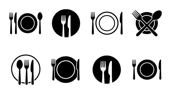Restaurant Icons Set, Dining Place Setting Vector Graphics, Culinary Symbols Collection