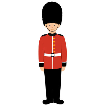 British Royal Guard Cartoon Character Standing in Uniform