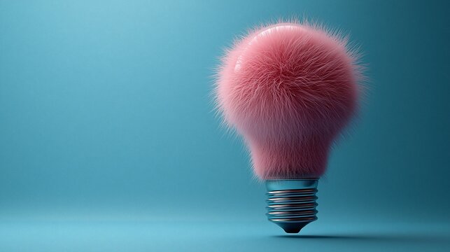 Fluffy pink lightbulb idea; blue background; website design