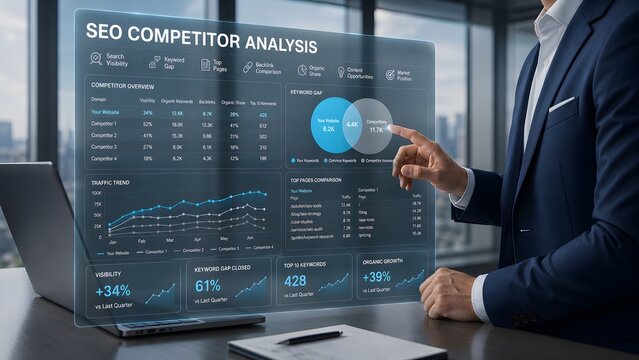 Seo competitor analysis dashboard visibility keywords and traffic insights for digital marketing success