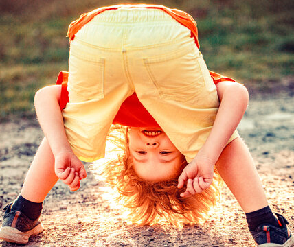 Playing fools kid. Young man happy positive smile playful fooling dance