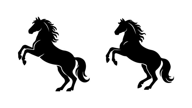 Rearing mustang horse silhouette set vector graphics for logo design, Pair of rearing horse vector icons isolated for equestrian brand