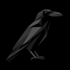 Obraz premium Geometric raven bird icon black background low poly