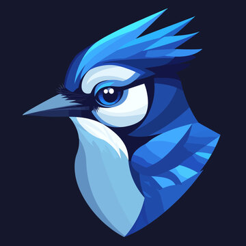 Stylized blue jay head illustration with dark background