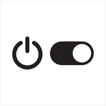 Modern black power button symbol and user interface toggle switch icon representing on off functionality for digital applications
