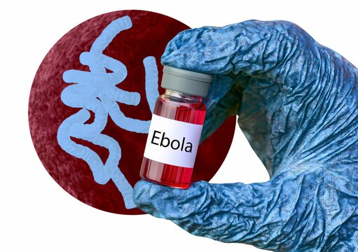A gloved hand holding a vial of Ebola virus sample