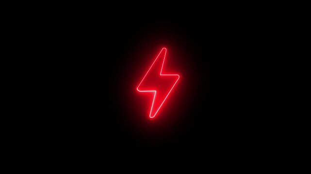 Glowing neon charging icon isolated. Neon lighting icon animation. on a black background.4k video