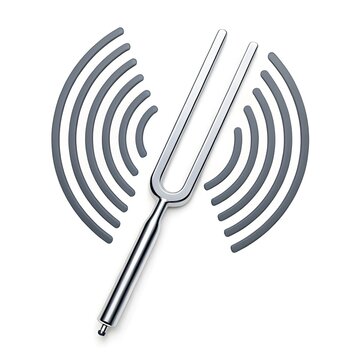 Metallic tuning fork vibrating with sound wave pattern vibration frequency acoustic instrument resonance laboratory