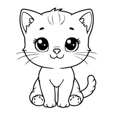 Cute Cartoon Kitten Line Art Vector Illustration