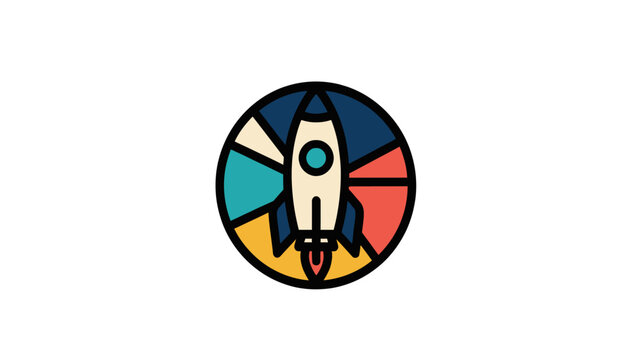 Modern geometric rocket icon with abstract circular composition, Bauhaus-inspired flat vector illustration